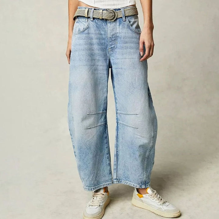 Women's High-Waist Barrel-Leg Relaxed-Fit Acid-Wash Jeans