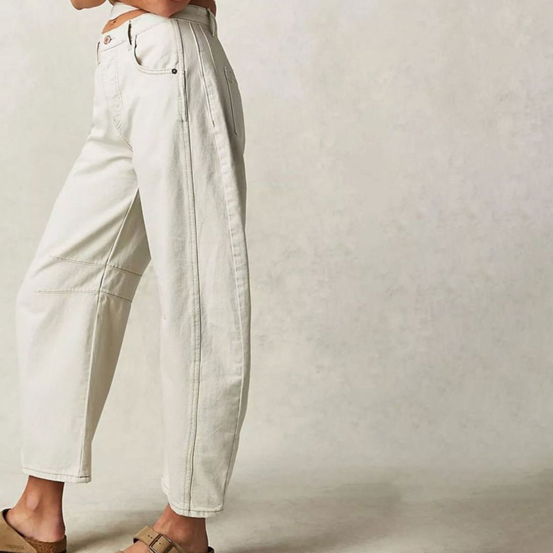 Women's High-Waist Barrel-Leg Relaxed-Fit Acid-Wash Jeans