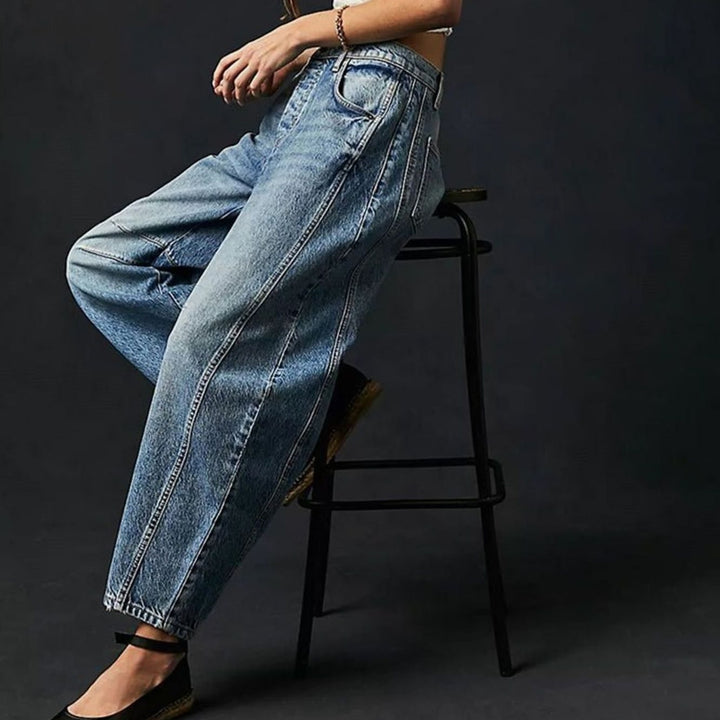Women's High-Waist Barrel-Leg Relaxed-Fit Acid-Wash Jeans