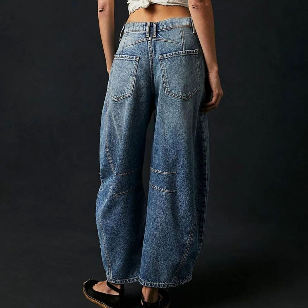 Women's High-Waist Barrel-Leg Relaxed-Fit Acid-Wash Jeans