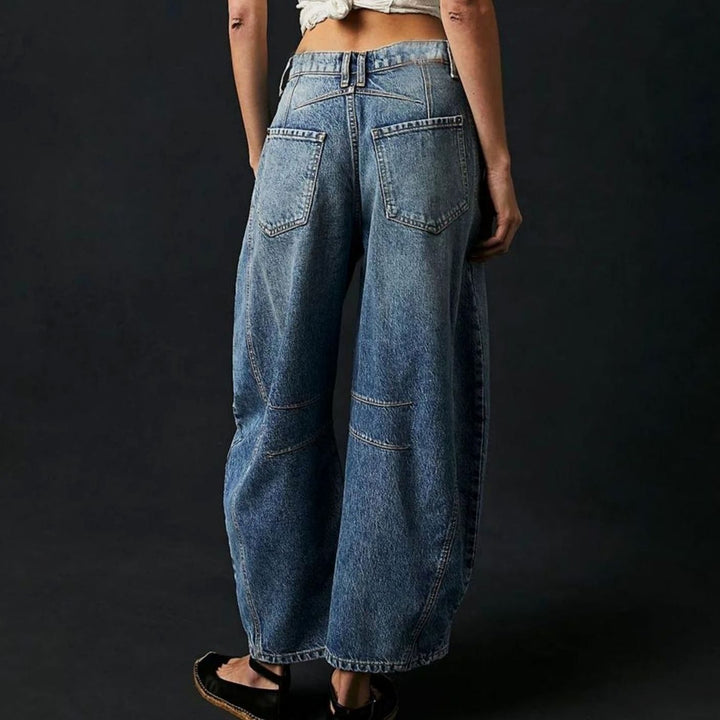 Women's High-Waist Barrel-Leg Relaxed-Fit Acid-Wash Jeans