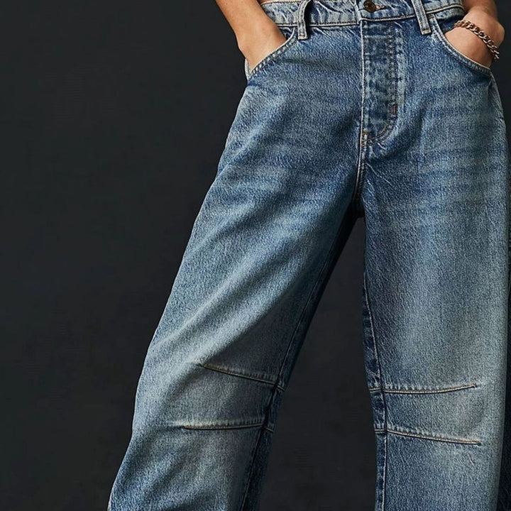 Women's High-Waist Barrel-Leg Relaxed-Fit Acid-Wash Jeans