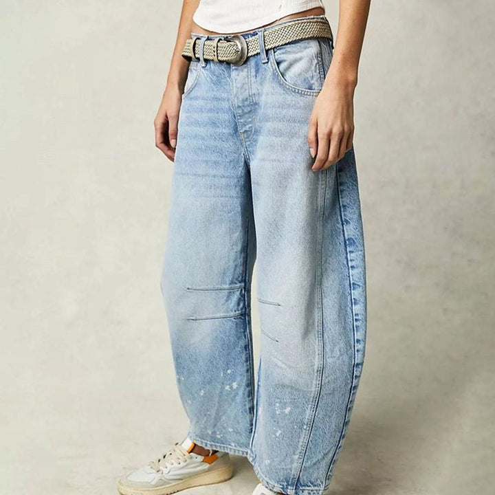 Women's High-Waist Barrel-Leg Relaxed-Fit Acid-Wash Jeans