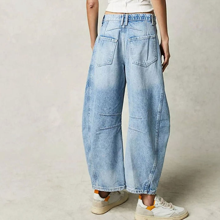 Women's High-Waist Barrel-Leg Relaxed-Fit Acid-Wash Jeans