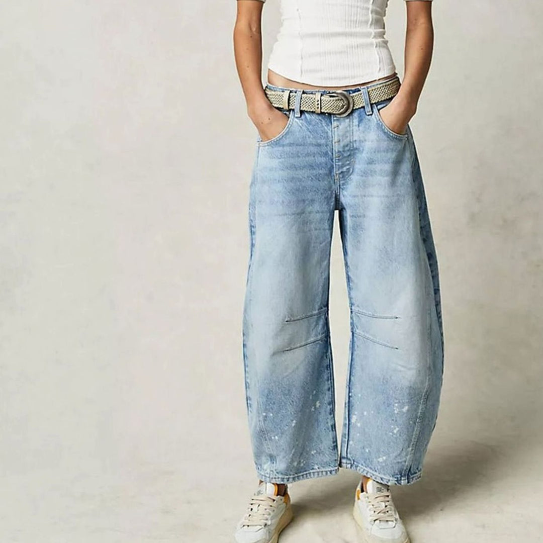 Women's High-Waist Barrel-Leg Relaxed-Fit Acid-Wash Jeans