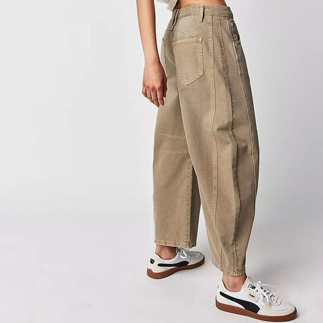 Women's High-Waist Barrel-Leg Relaxed-Fit Acid-Wash Jeans