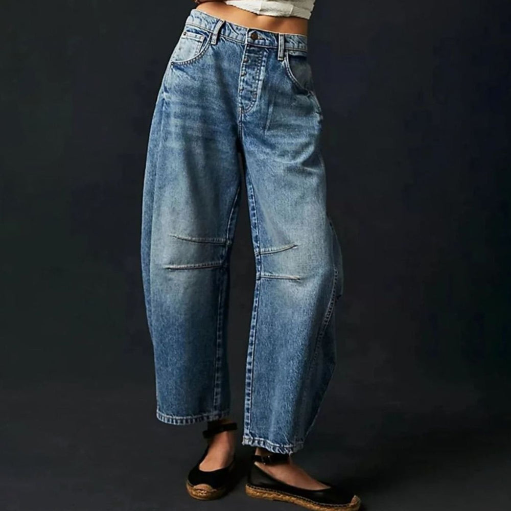 Women's High-Waist Barrel-Leg Relaxed-Fit Acid-Wash Jeans