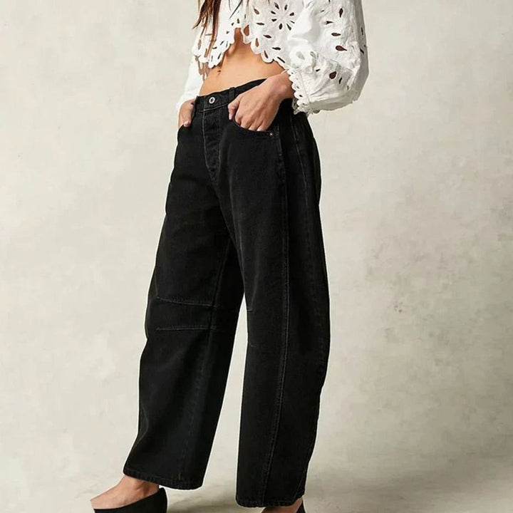Women's High-Waist Barrel-Leg Relaxed-Fit Acid-Wash Jeans