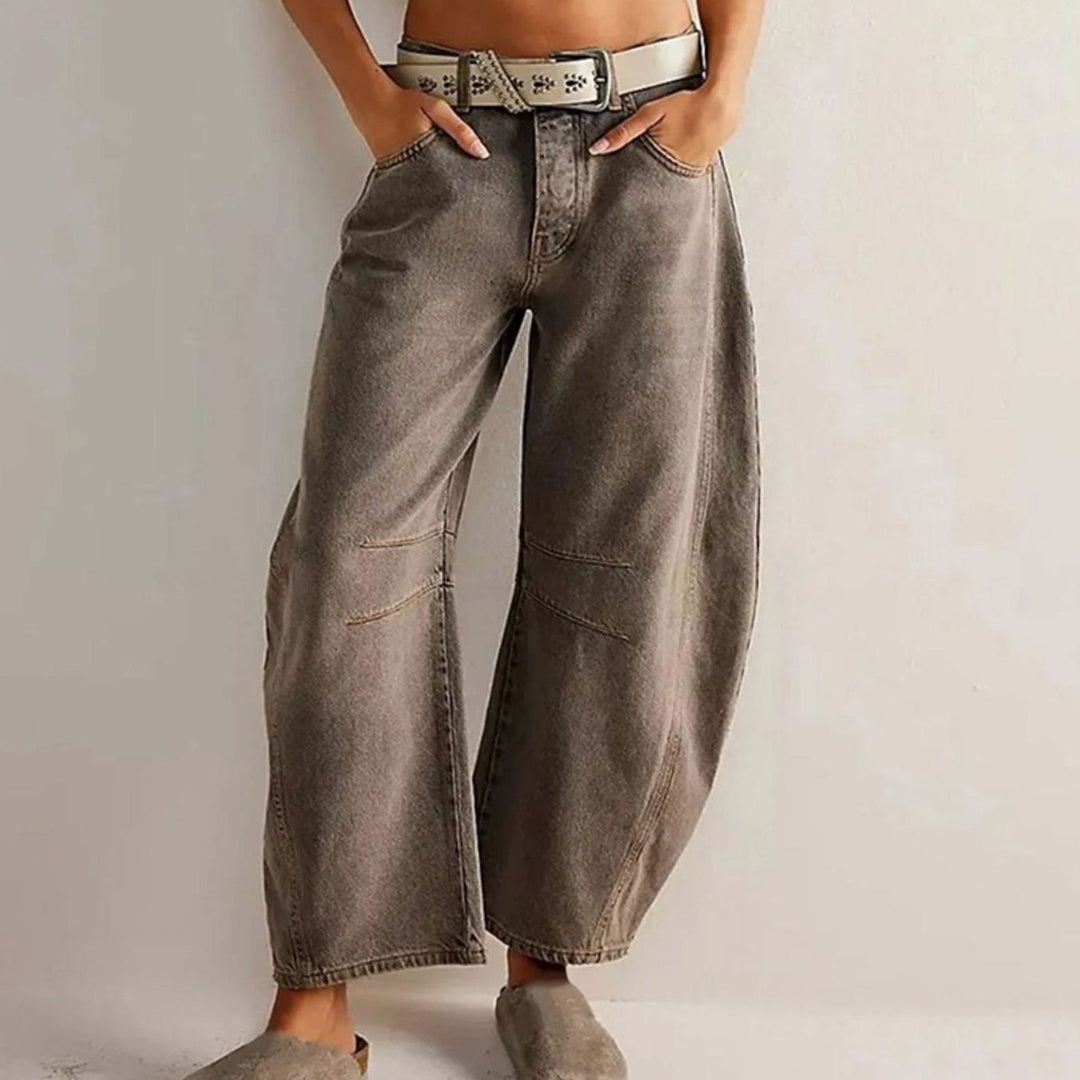 Women's High-Waist Barrel-Leg Relaxed-Fit Acid-Wash Jeans