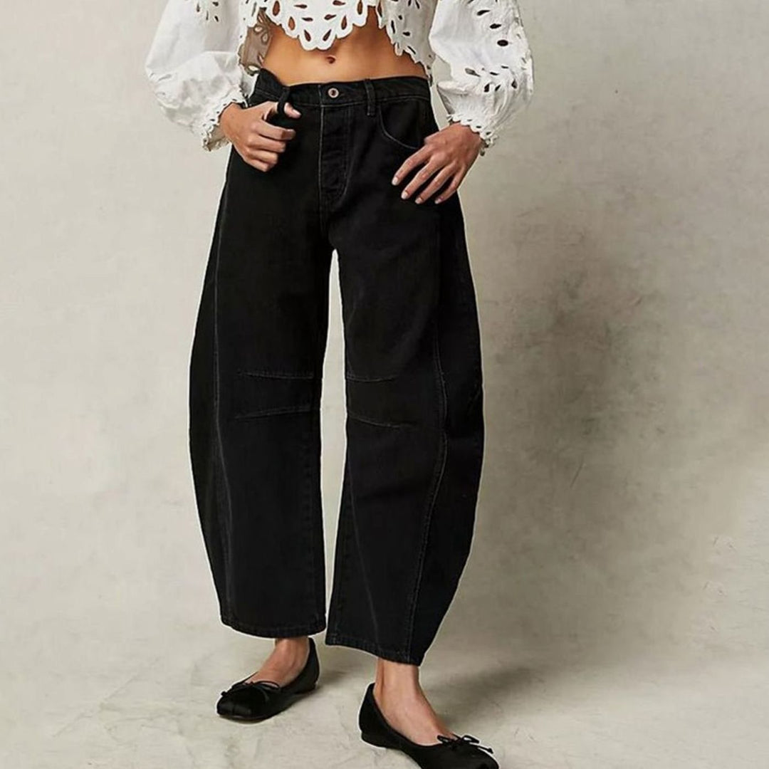 Women's High-Waist Barrel-Leg Relaxed-Fit Acid-Wash Jeans