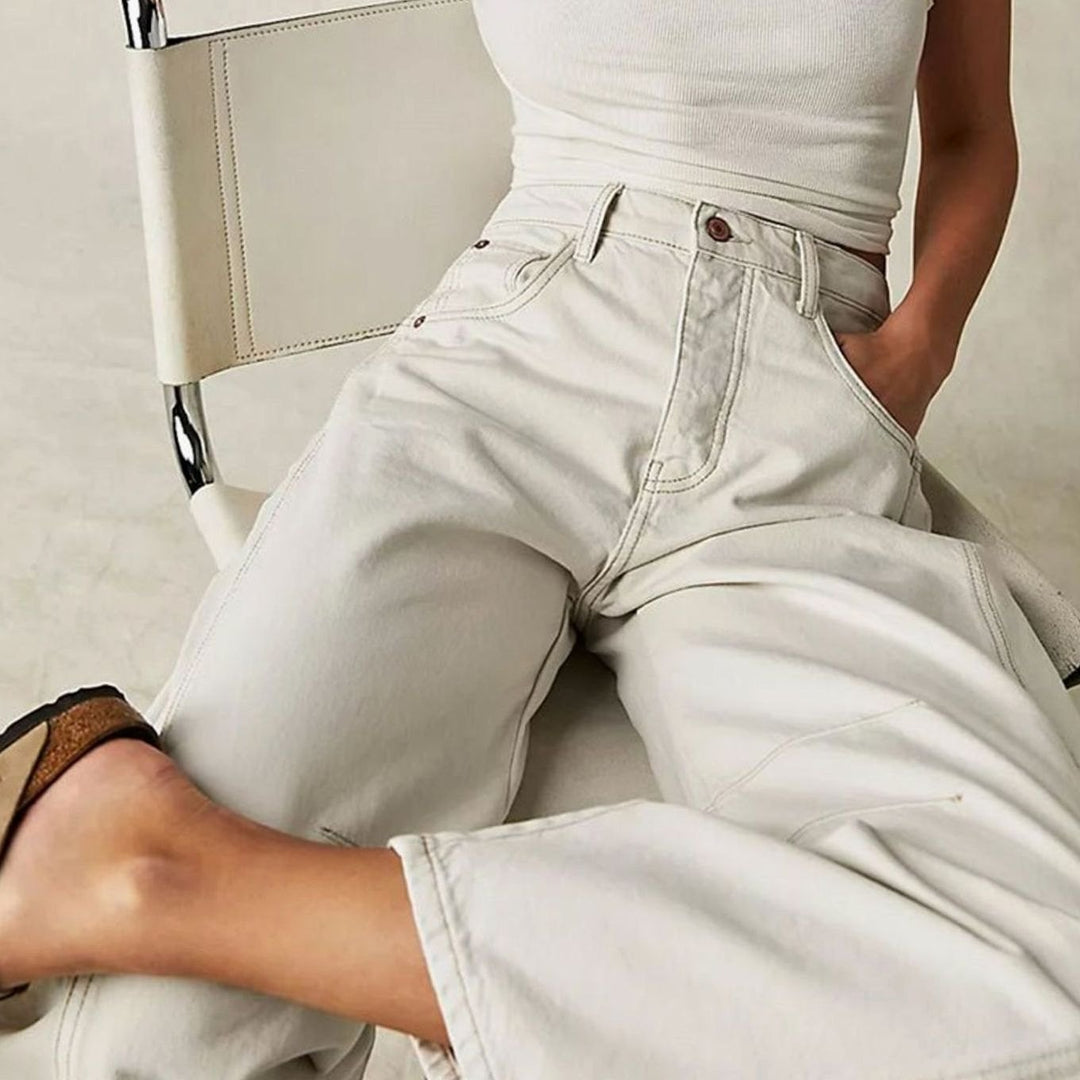 Women's High-Waist Barrel-Leg Relaxed-Fit Acid-Wash Jeans