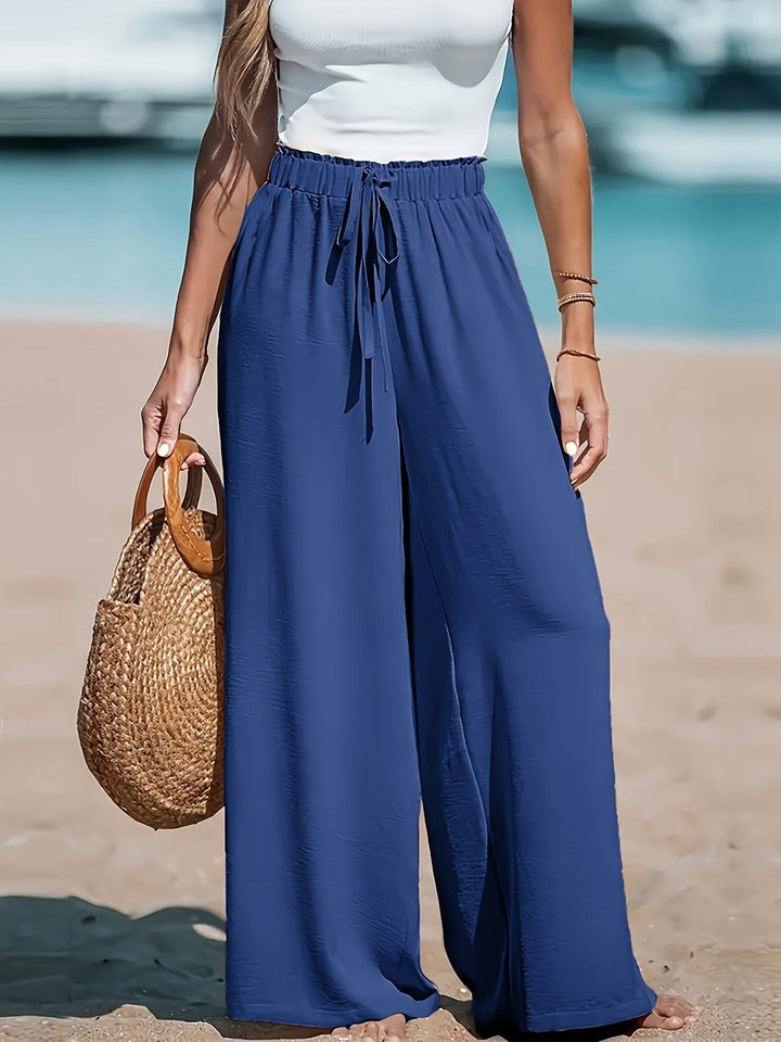 Women's High-Waist Drawstring Wide Leg Trousers Flowy Palazzo