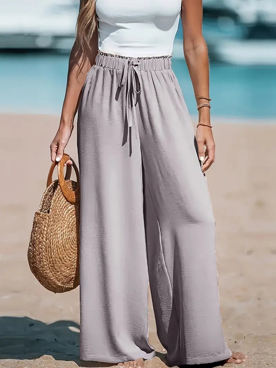Women's High-Waist Drawstring Wide Leg Trousers Flowy Palazzo