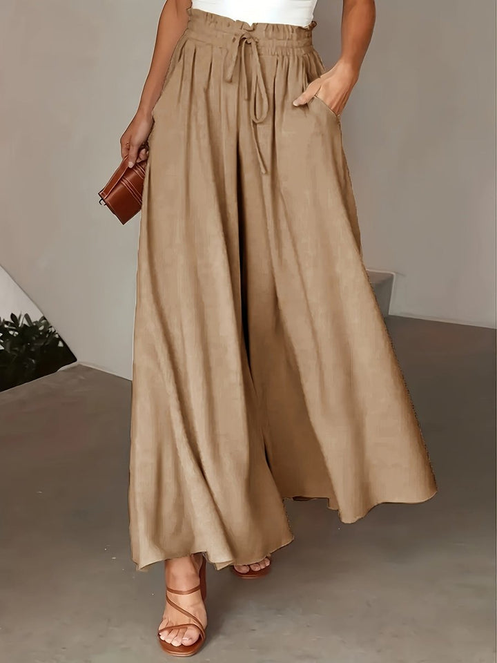 Women's High-Waist Drawstring Wide Leg Trousers Paperbag Waist