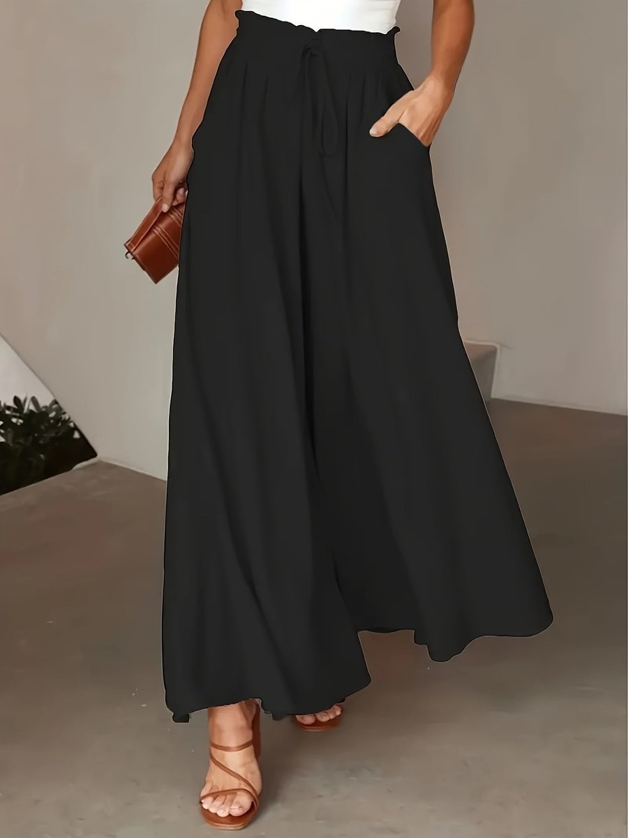 Women's High-Waist Drawstring Wide Leg Trousers Paperbag Waist