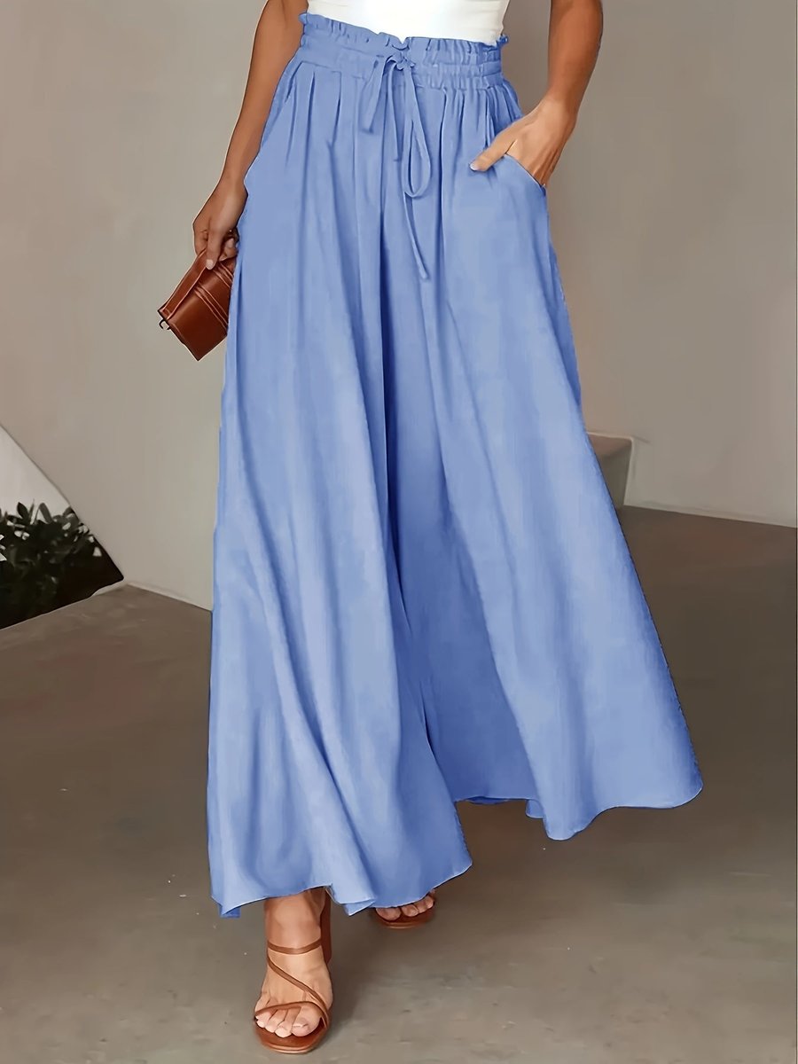 Women's High-Waist Drawstring Wide Leg Trousers Paperbag Waist
