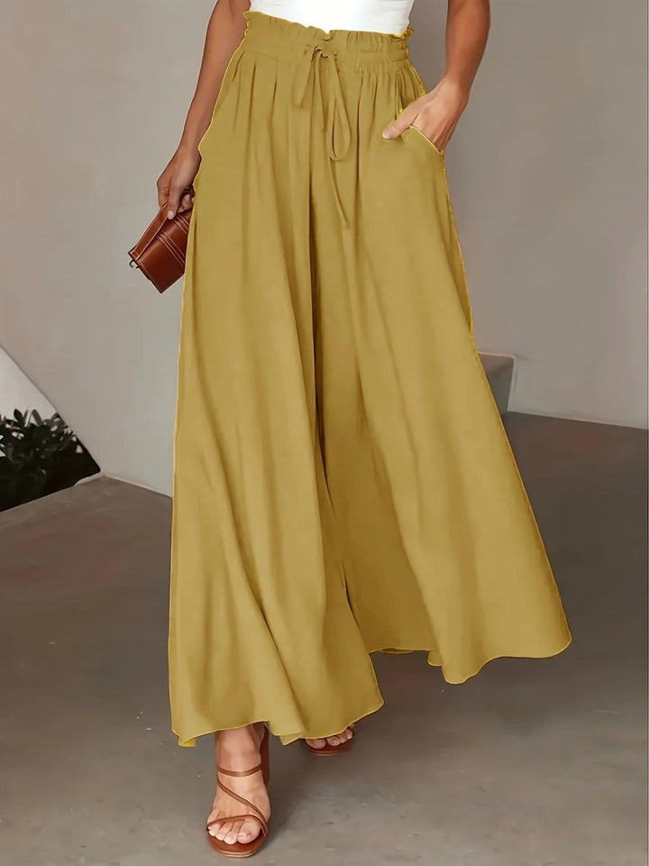 Women's High-Waist Drawstring Wide Leg Trousers Paperbag Waist