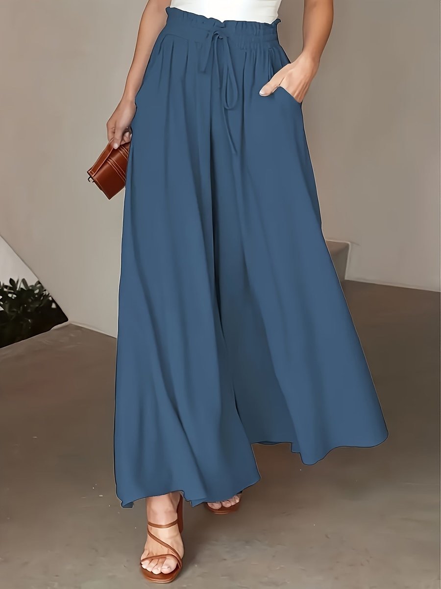 Women's High-Waist Drawstring Wide Leg Trousers Paperbag Waist