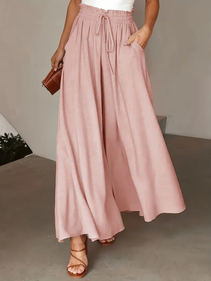 Women's High-Waist Drawstring Wide Leg Trousers Paperbag Waist