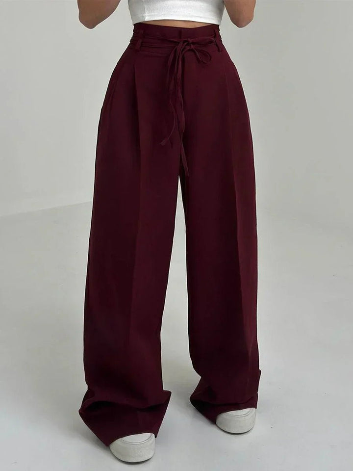 Women's High-Waist Drawstring Wide Leg Trousers Pleated Palazzo