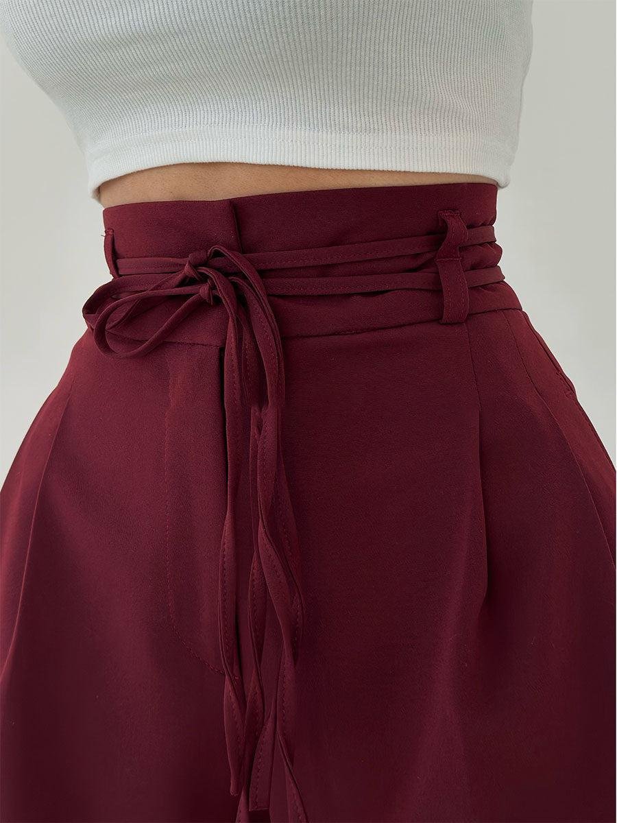 Women's High-Waist Drawstring Wide Leg Trousers Pleated Palazzo