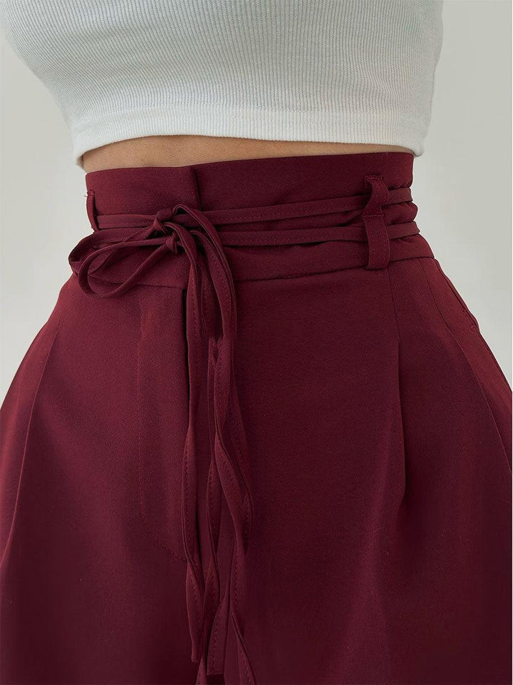 Women's High-Waist Drawstring Wide Leg Trousers Pleated Palazzo