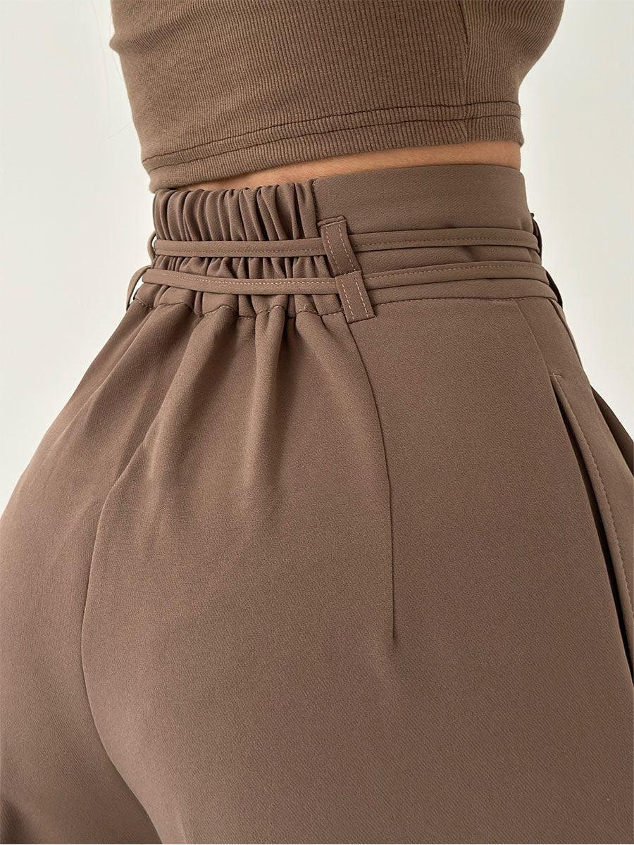 Women's High-Waist Drawstring Wide Leg Trousers Pleated Palazzo