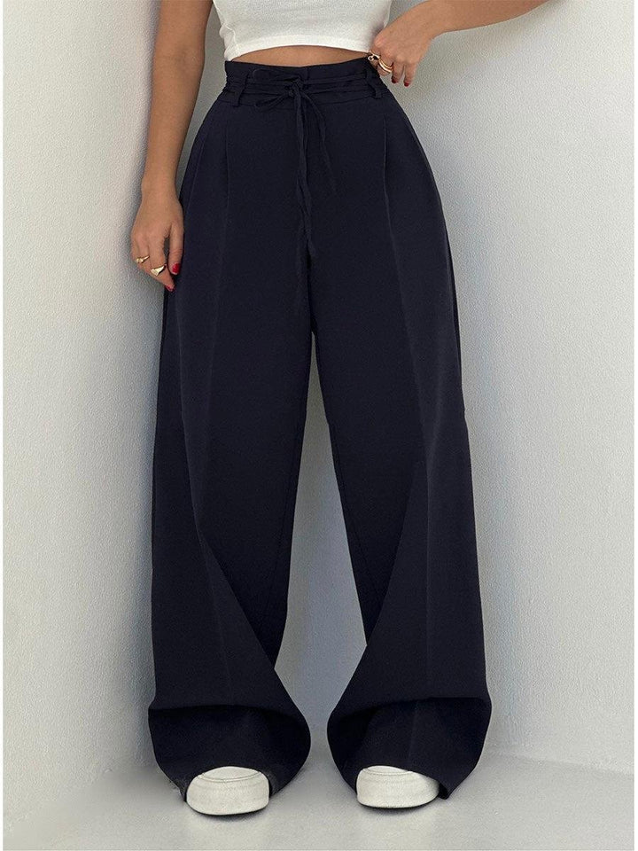 Women's High-Waist Drawstring Wide Leg Trousers Pleated Palazzo