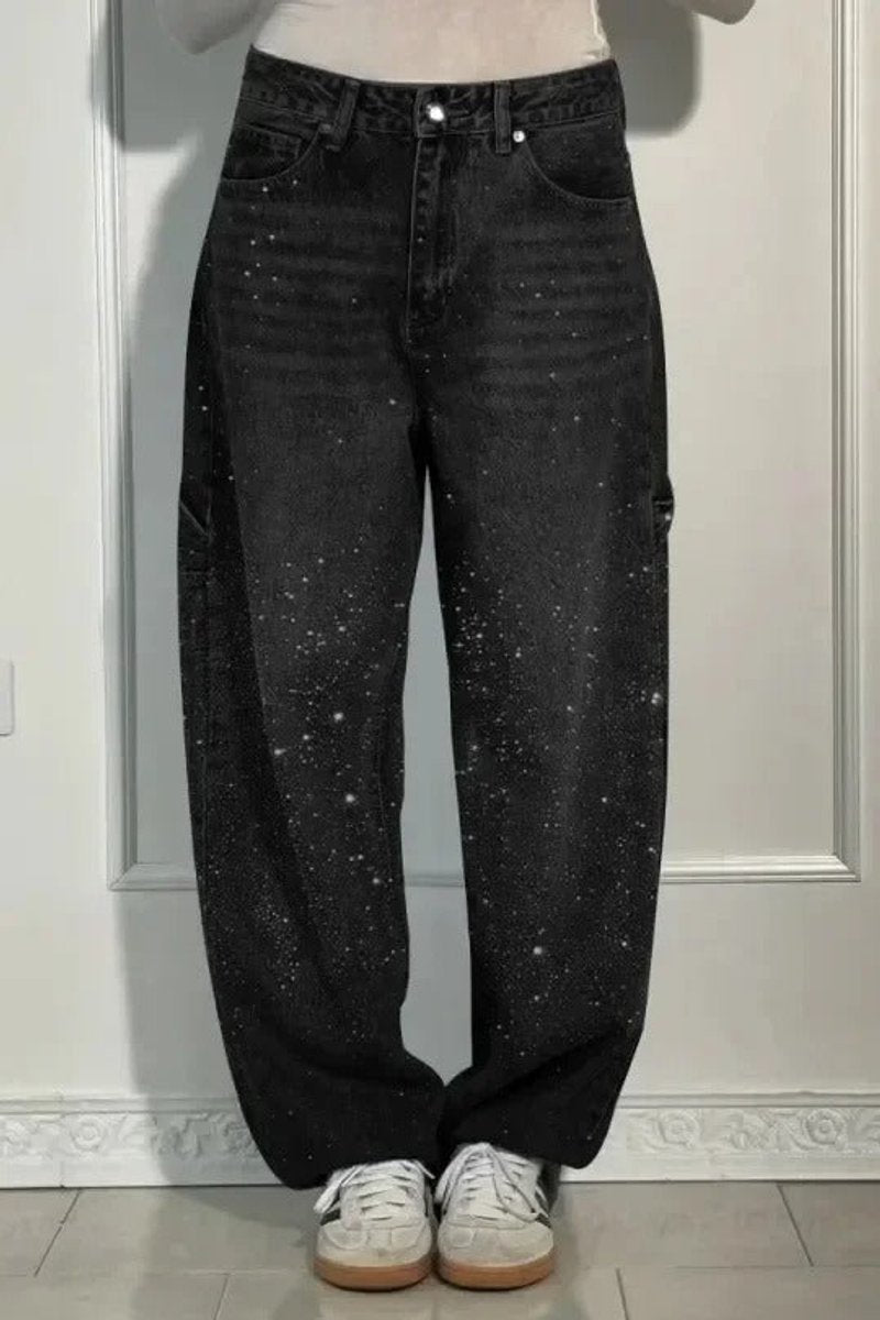Women's High-Waist Glitter Splatter Wide Leg Trousers Button Pocket