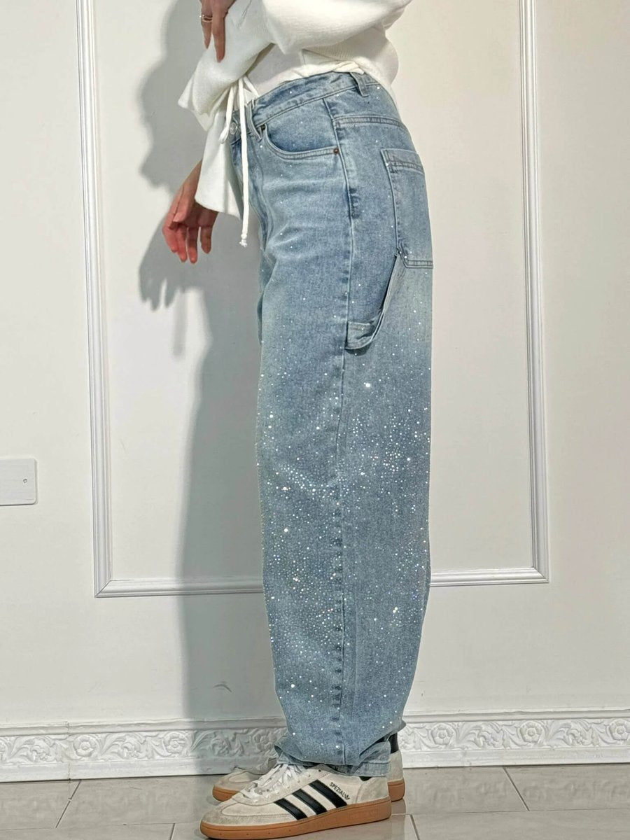 Women's High-Waist Glitter Splatter Wide Leg Trousers Button Pocket