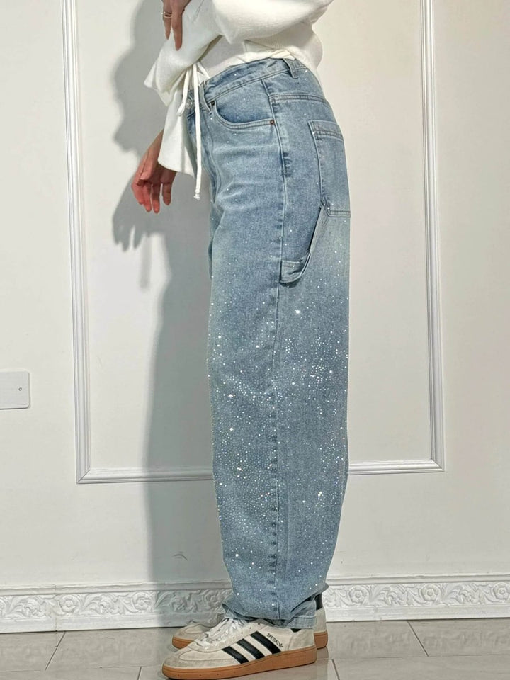 Women's High-Waist Glitter Splatter Wide Leg Trousers Button Pocket