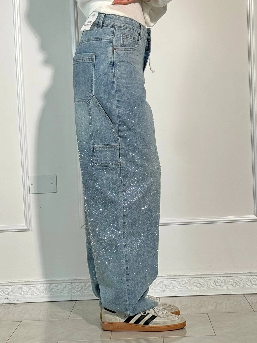 Women's High-Waist Glitter Splatter Wide Leg Trousers Button Pocket