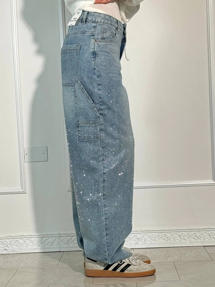 Women's High-Waist Glitter Splatter Wide Leg Trousers Button Pocket