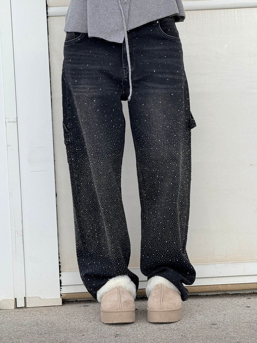 Women's High-Waist Glitter Splatter Wide Leg Trousers Button Pocket