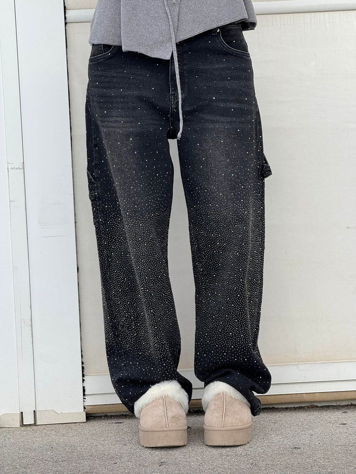 Women's High-Waist Glitter Splatter Wide Leg Trousers Button Pocket