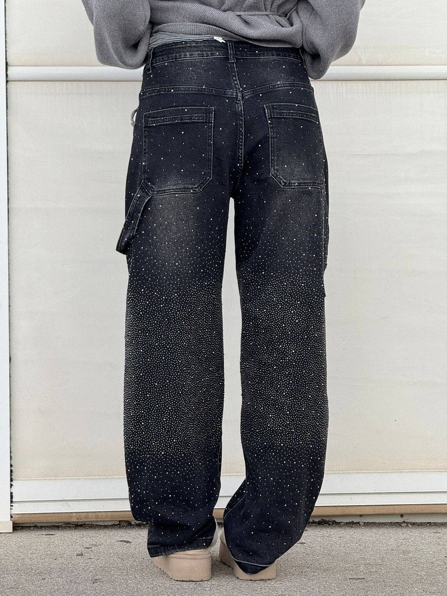 Women's High-Waist Glitter Splatter Wide Leg Trousers Button Pocket
