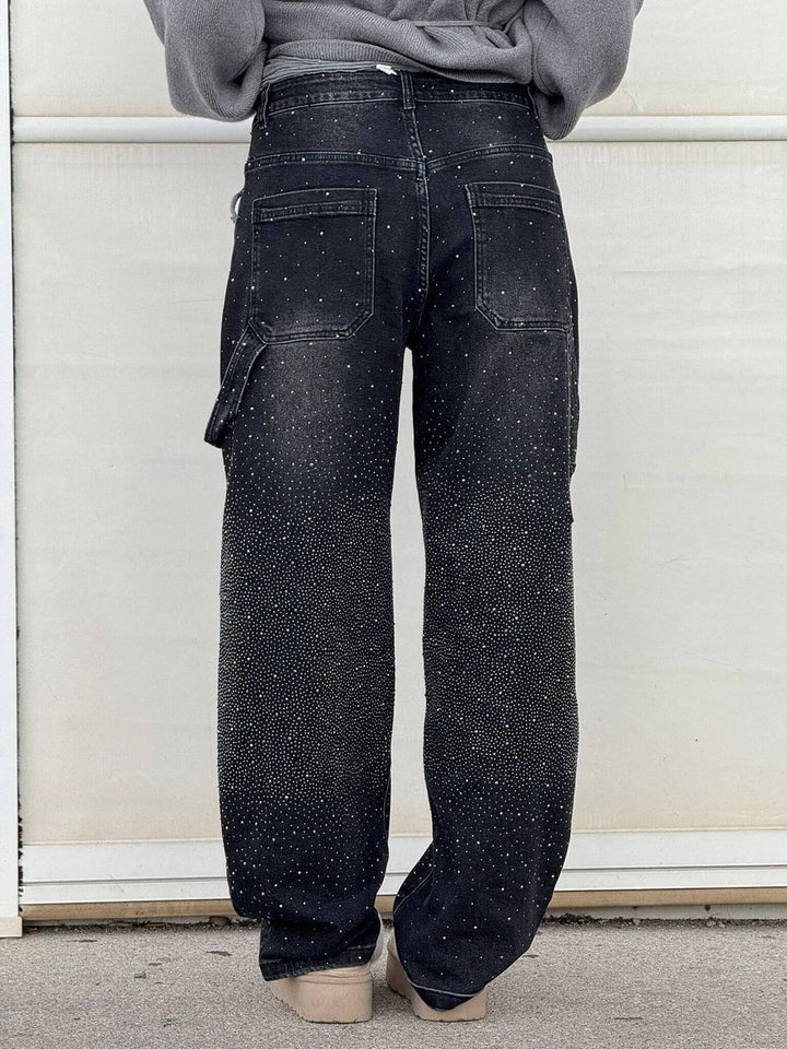 Women's High-Waist Glitter Splatter Wide Leg Trousers Button Pocket