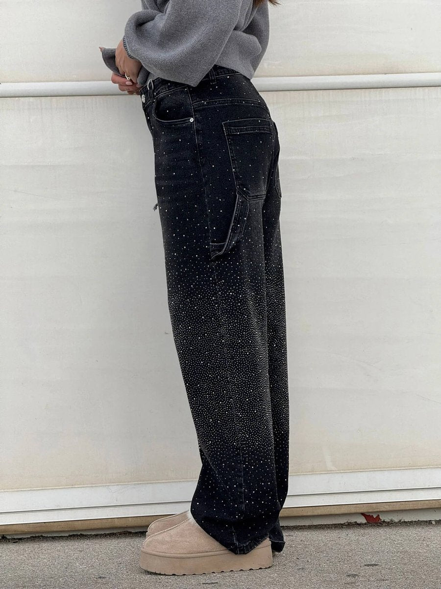 Women's High-Waist Glitter Splatter Wide Leg Trousers Button Pocket