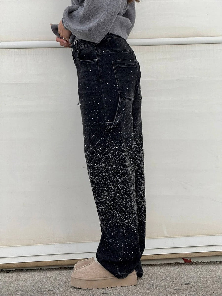 Women's High-Waist Glitter Splatter Wide Leg Trousers Button Pocket