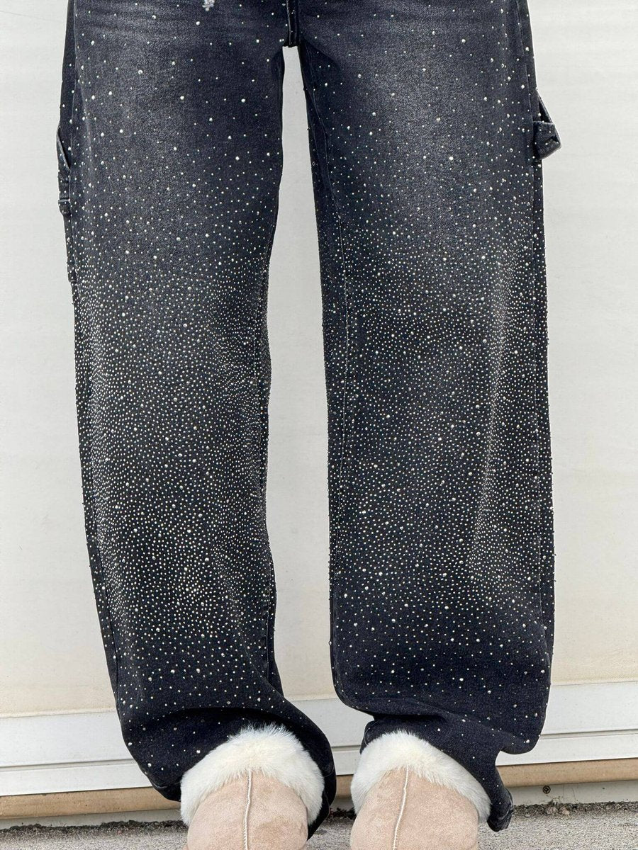 Women's High-Waist Glitter Splatter Wide Leg Trousers Button Pocket
