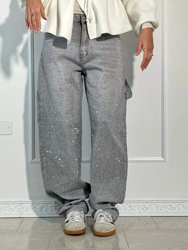 Women's High-Waist Glitter Splatter Wide Leg Trousers Button Pocket