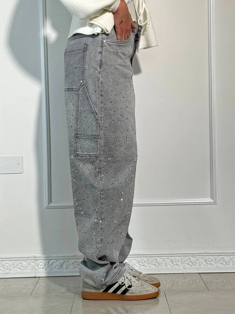 Women's High-Waist Glitter Splatter Wide Leg Trousers Button Pocket