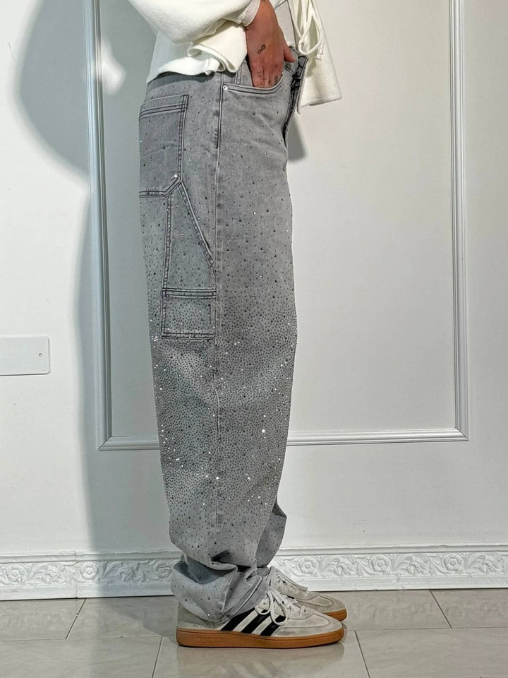 Women's High-Waist Glitter Splatter Wide Leg Trousers Button Pocket