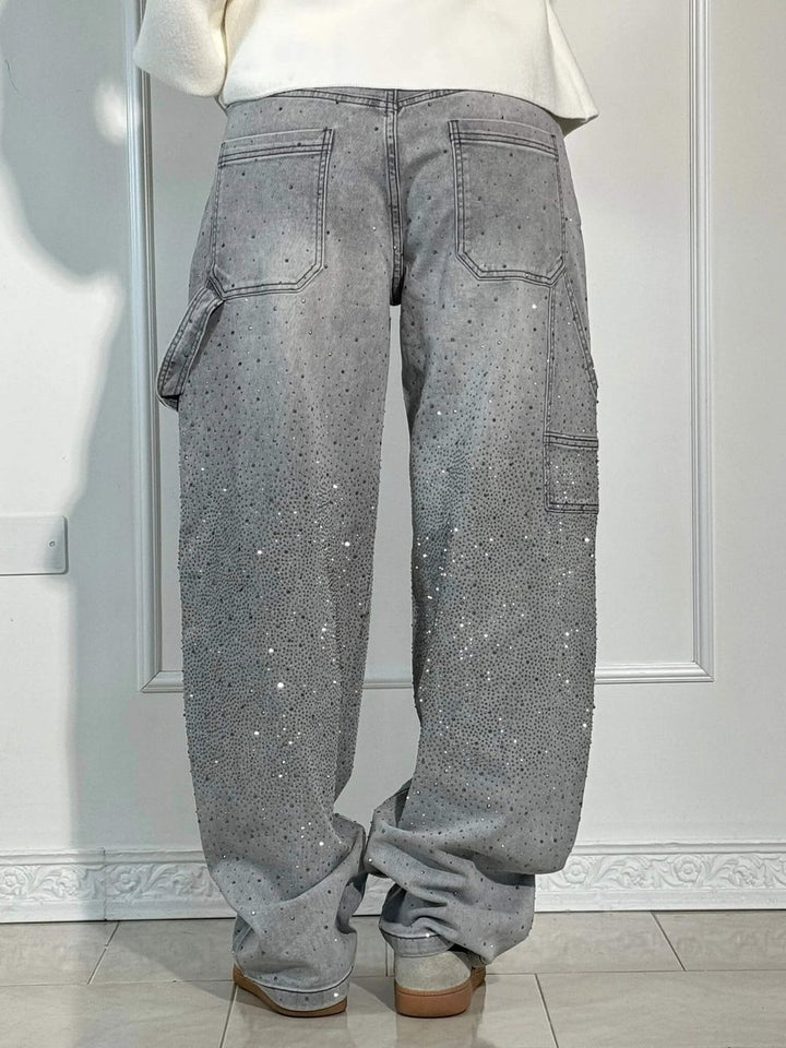 Women's High-Waist Glitter Splatter Wide Leg Trousers Button Pocket
