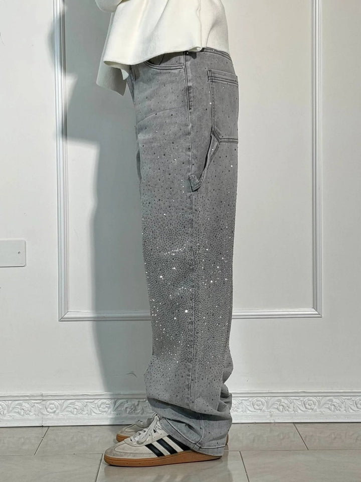 Women's High-Waist Glitter Splatter Wide Leg Trousers Button Pocket