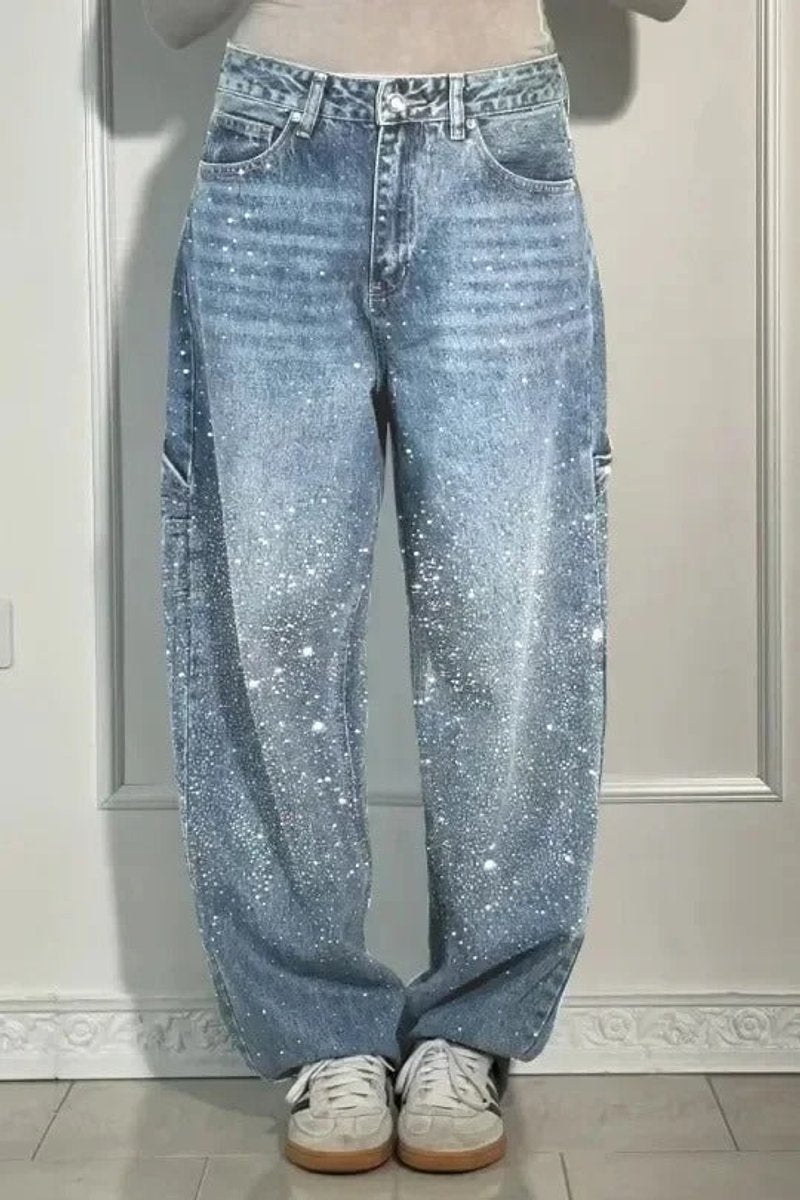 Women's High-Waist Glitter Splatter Wide Leg Trousers Button Pocket