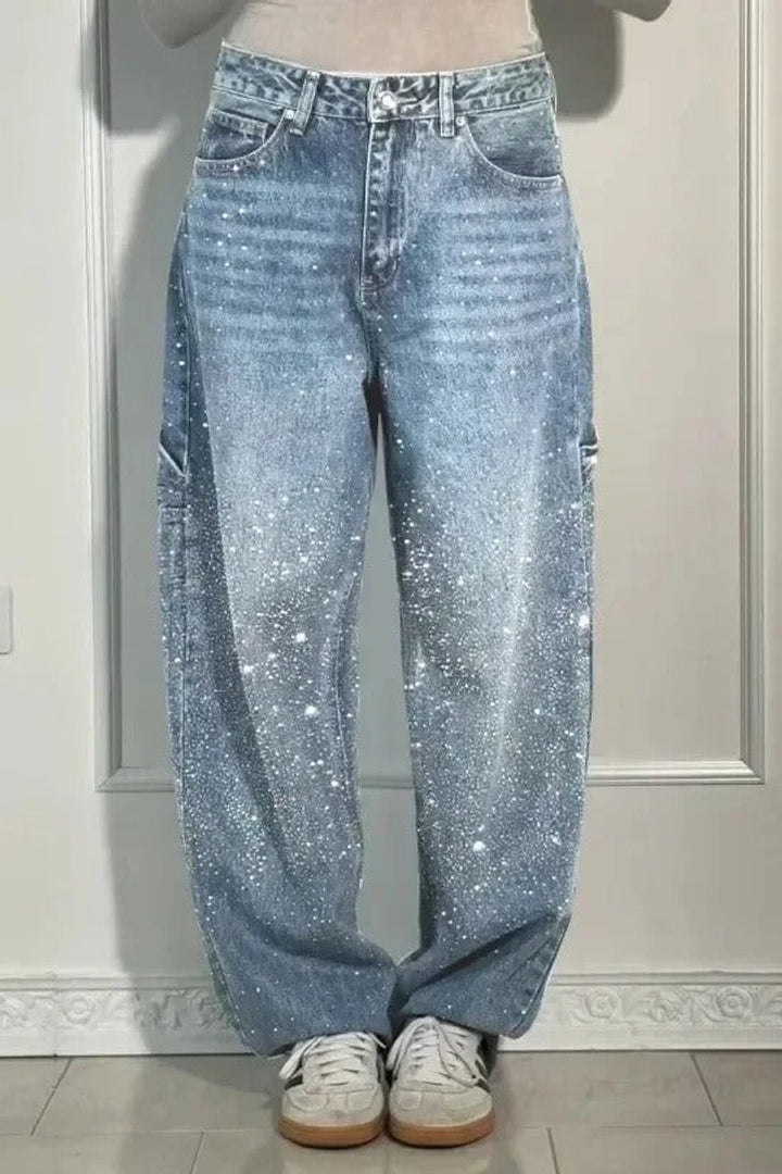 Women's High-Waist Glitter Splatter Wide Leg Trousers Button Pocket