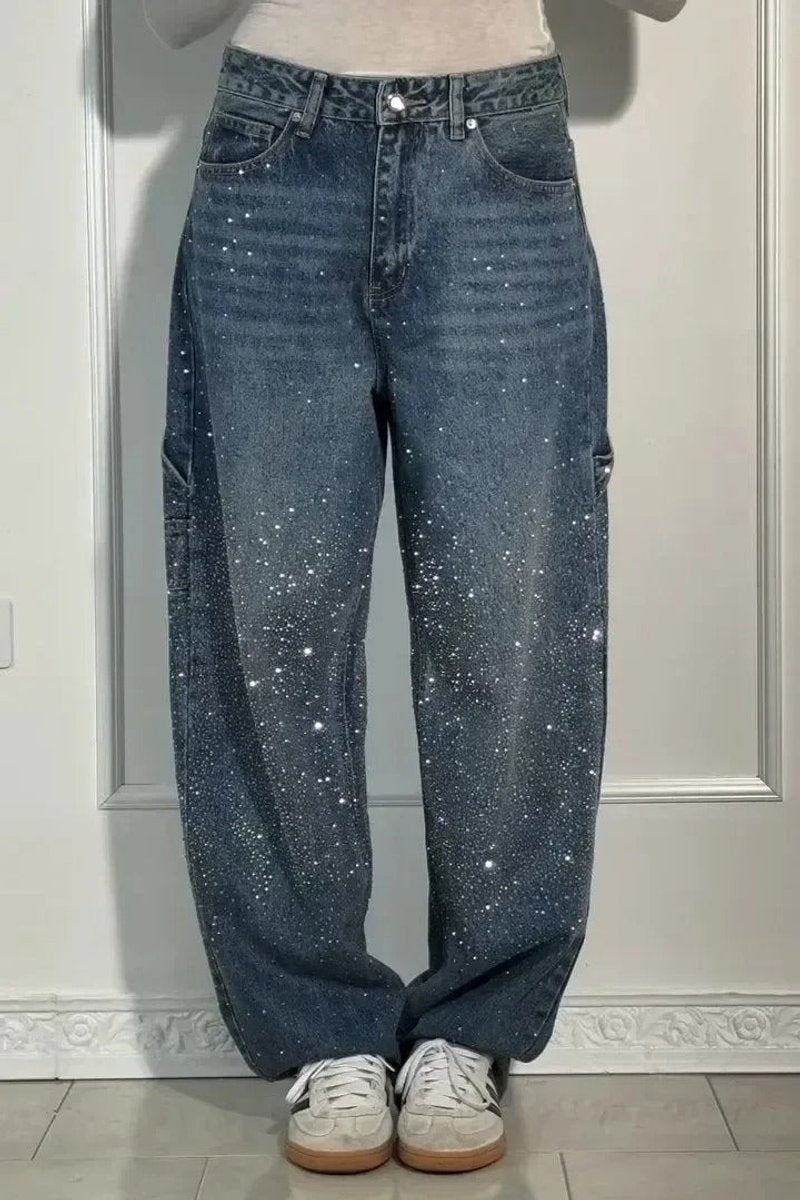Women's High-Waist Glitter Splatter Wide Leg Trousers Button Pocket