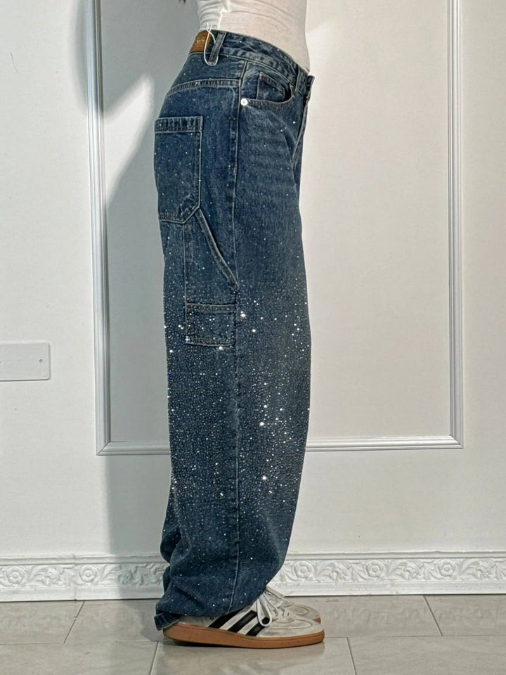 Women's High-Waist Glitter Splatter Wide Leg Trousers Button Pocket