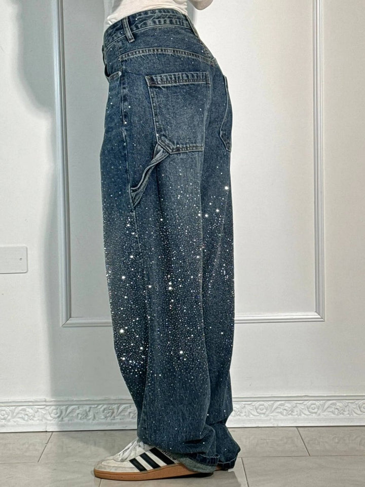 Women's High-Waist Glitter Splatter Wide Leg Trousers Button Pocket